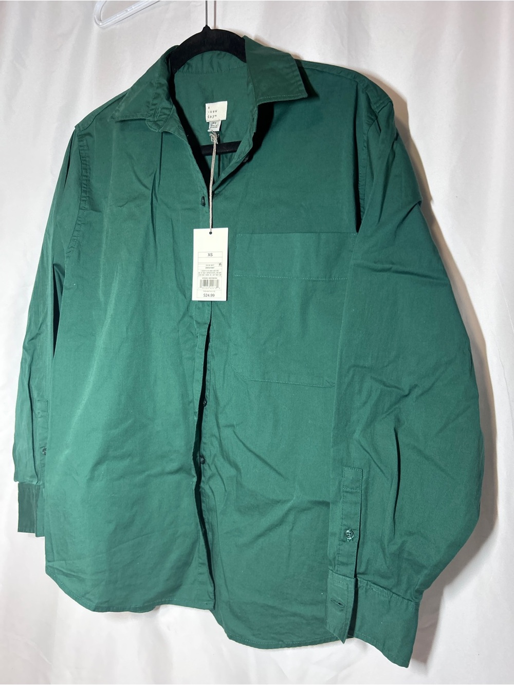 A New Day Green Button Front Collared Shirt Womens XS NWT Oversized Top - Picture 7 of 8